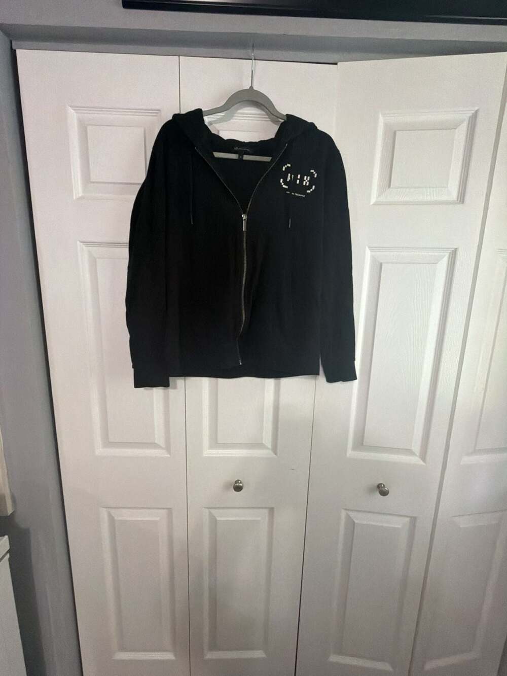 Armani Exchange Zip-Up Hoodie Size XL Black Pixel Logo Sweatshirt